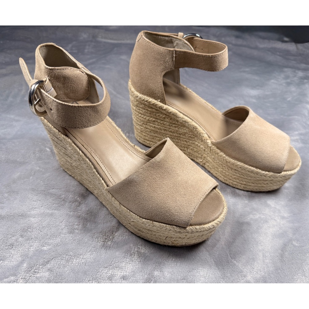 Marc Fisher LTD Tan Suede Espadrille Wedge Platform Sandals Womens‎ 10M NEW